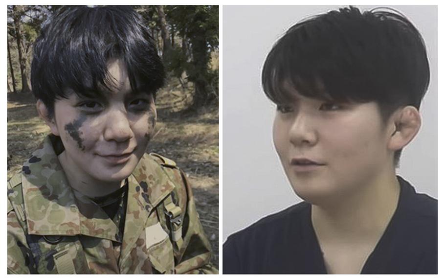 Video screen grabs show former Japanese Self Defense Force member Rina Gonoi who has said that multiple assaults caused her to give up her military career.