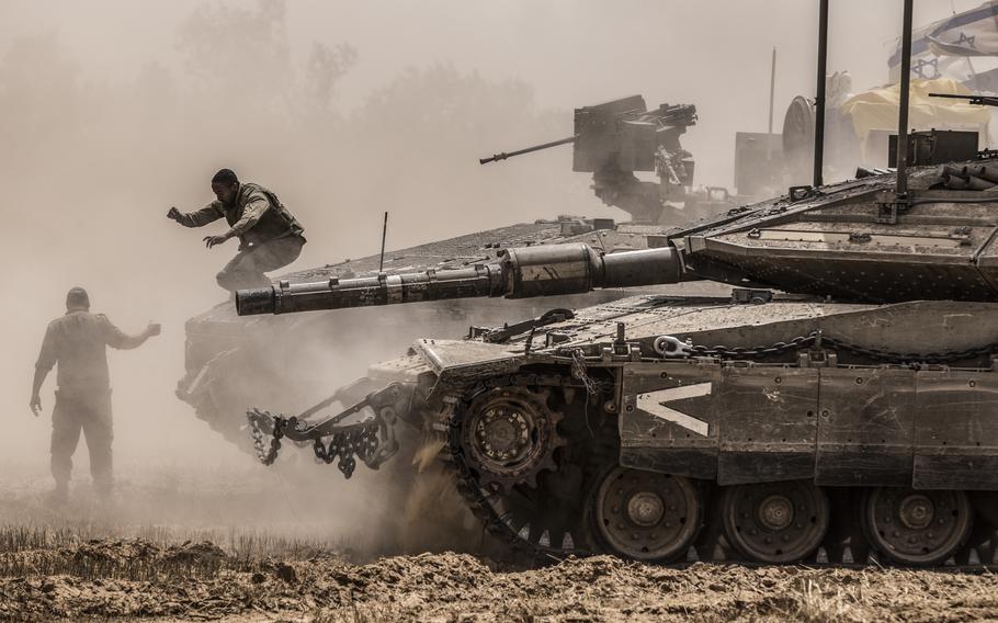 Israeli tanks in southern Israel near Rafah on May 11, 2024, following operations in Gaza.