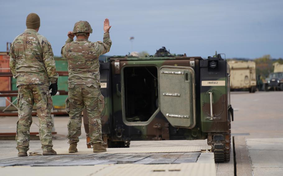 Texas National Guard soldiers conduct routine inspections on M113 armored personnel carriers prior to sending them to the state’s border with Mexico to protect troops assigned to Operation Lone Star. 