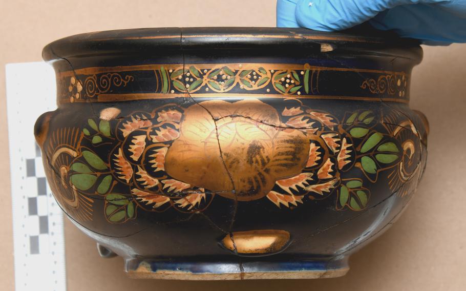 This piece of ornate pottery was one of 22 recovered artifacts recently returned to Okinawa with the help of the U.S. military, the FBI and the Smithsonian Institute. 