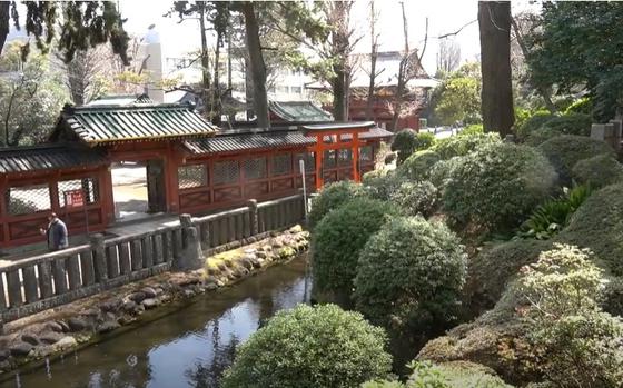 A screenshot shows Nezu-jinja, a Shinto shrine in Tokyo. 