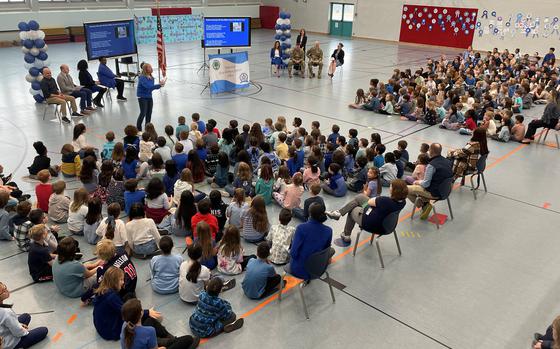 Members of the military community in Stuttgart gathered Monday to celebrate Robinson Barracks Elementary Schools recent selection as a national Blue Ribbon School. 
