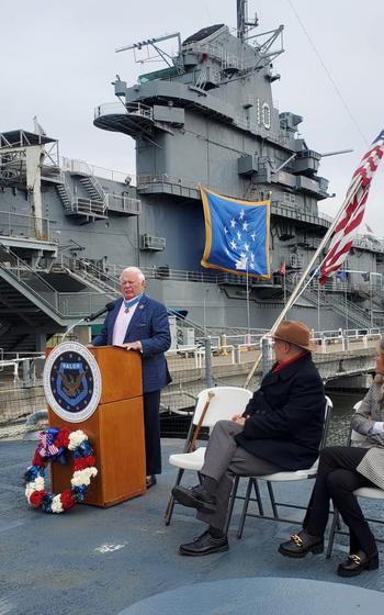 Medal of Honor recipient Mike Thornton spoke about the importance of Medal of Honor Day and how we can all help preserve the legacy of the Medal of Honor during a ceremony Monday, March 25, 2024, at the USS Laffey Museum at Patriots Point in Mount Pleasant, S.C.