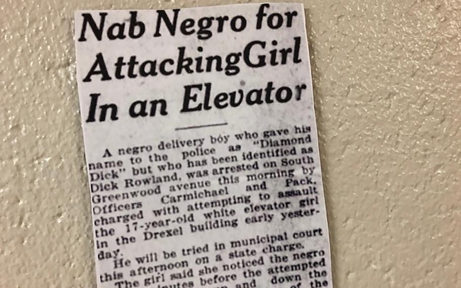 Historians say this 1921 Tulsa newspaper report, with the headline "Nab Negro for Attacking Girl In an Elevator," helped incite the massacre. 