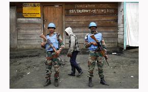 UN soldiers stand guard in Goma, Democratic Republic of Congo, on Nov. 30, 2012. 