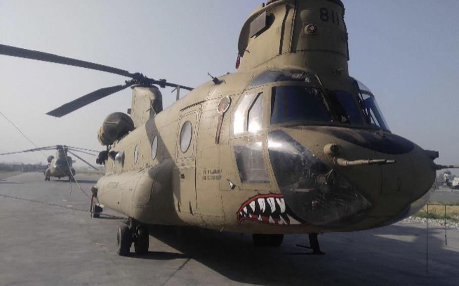 A CH-47F Chinook heavy lift helicopter operated by New York Army National Guard soldiers.