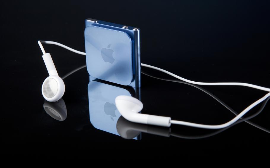 An iPod Nano and earbuds.