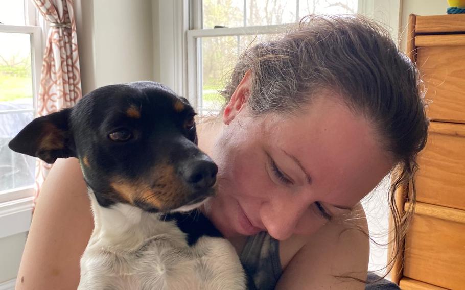 Army Sgt. 1st Class Andrea Hayden adopted a terrier named Ruby on the first anniversary of the Iranian missile attack on al Asad Air Base in Iraq, which occurred Jan. 8, 2020.