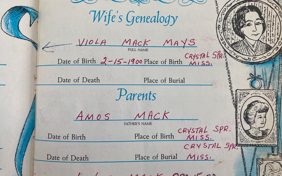 To retrace her great-grandmother’s steps, Sheeka Sanahori started her research by looking through her family Bible. This record she found inside it shows the names, locations and birthdays of her great-grandparents.