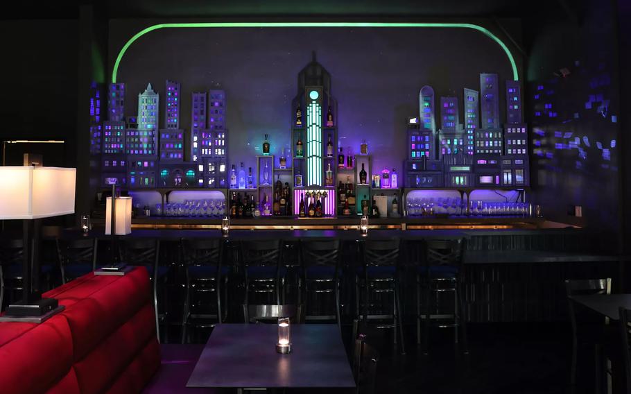 A cityscape is projected in the Gallery’s bar, Horizon.