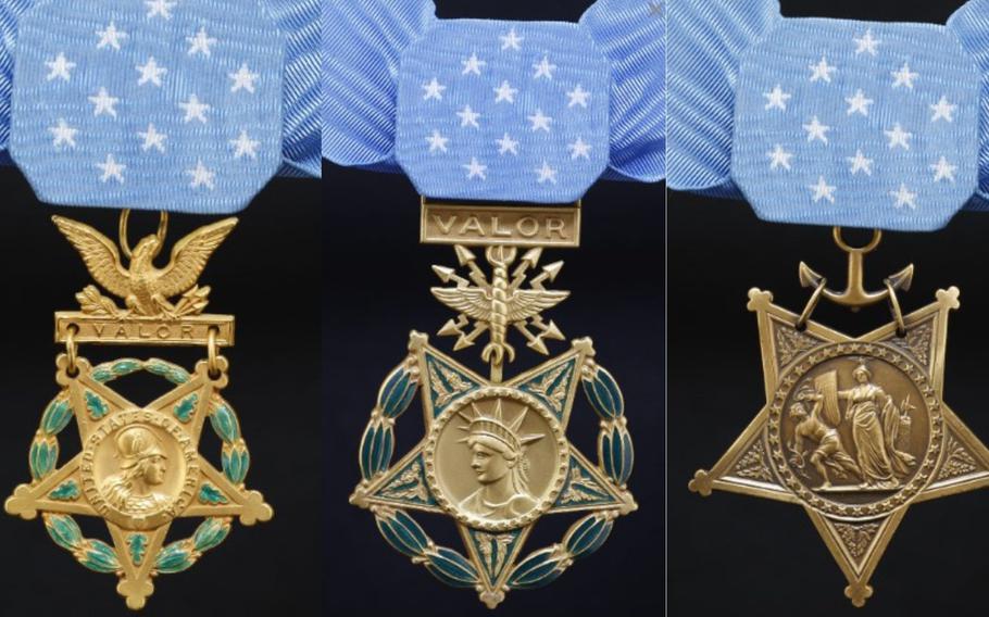 The Medal of Honor has three current designs: The Army, Air Force, and Navy versions. The Marine Corps and the Coast Guard award the Navy version.