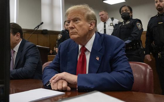 Donald Trump sits in Manhattan criminal court on April 30, 2024, in New York.