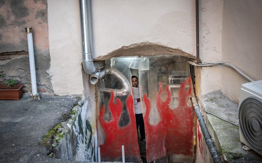 Entrance to a restaurant in Tbilisi, Georgia, on May 12. The restaurant is at the site of Soviet-era cells used to interrogate and torture prisoners, according to the Soviet Past Research Laboratory. 