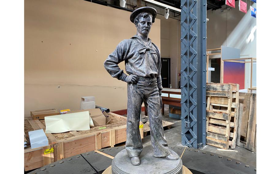 A sculpture in silver of navy sailor Charles W. Riggin, of the USS Baltimore, who was killed in 1891 in Chile. The sculpture is at the Washington Navy Yard museum and will go into storage while the Navy prepares for a new museum. 