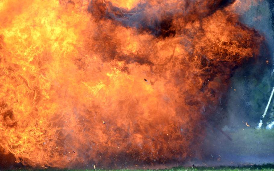 This fireball was created when jugs of gasoline were ignited during joint FBI and Westover post blast investigative training at the Air Reserve Base in Chicopee, Mass.