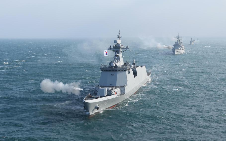 The ROKS Cheonan trains with other South Korean warships in the Yellow Sea, Jan. 3, 2024.