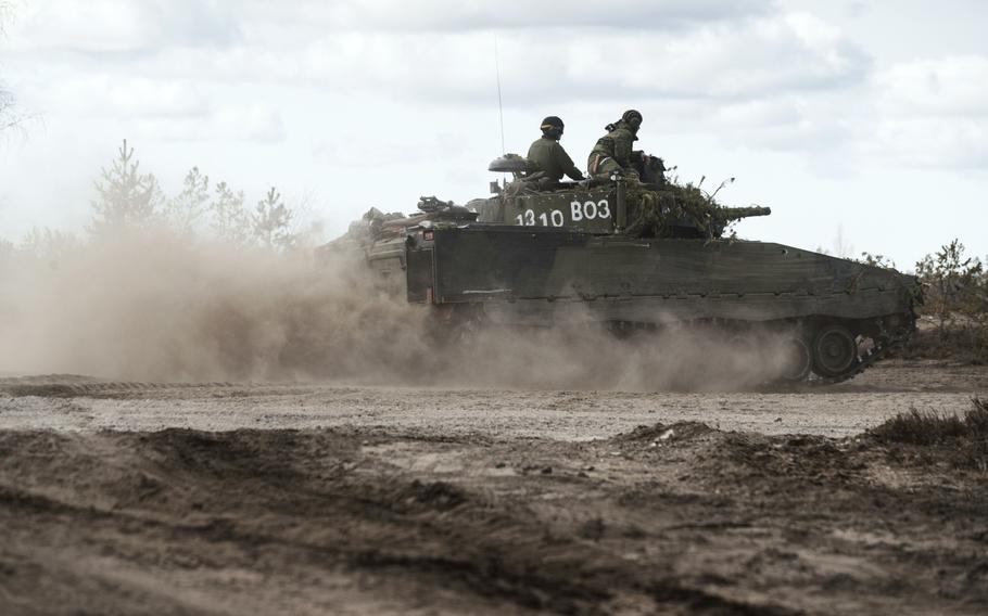 A CV9030 light assault tank during the Finland Army Arrow 22 training exercise. 