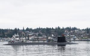 The Seawolf-class fast-attack submarine USS Connecticut (SSN 22) returns to its homeport in Bremerton, Washington, Dec. 21, following a scheduled deployment in the U.S. 7th Fleet area of operations. The Pacific Submarine Force provides anti-submarine warfare, anti-surface ship warfare, intelligence, surveillance, reconnaissance and early warning, special warfare capabilities, and strategic deterrence around the world to enhance interoperability through alliances and partnerships in support of a free and open Indo-Pacific Region. (U.S. Navy photo by Mass Communication Specialist Seaman Apprentice Sophia H. Brooks)