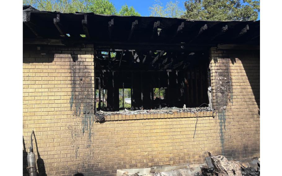 A building damaged from a fire explosion
