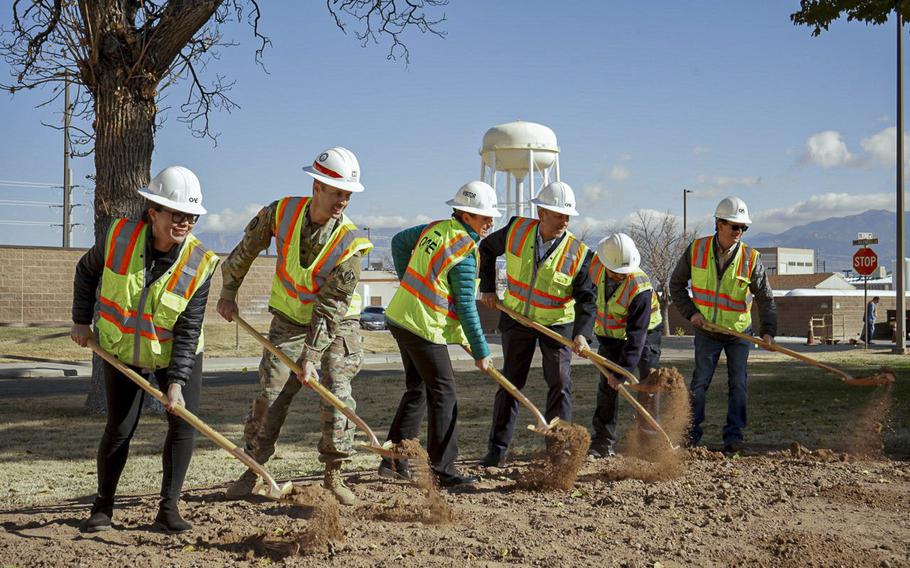 Leaders from the Air Force Research Laboratory’s Space Vehicles Directorate, Army Corps of Engineers, and QA Construction, LLC break ground on the agency’s new Facility for Radiation Tolerance Research on Electronics for Space & Strategic Systems at Kirtland Air Force Base, New Mexico, on Nov. 16, 2022.