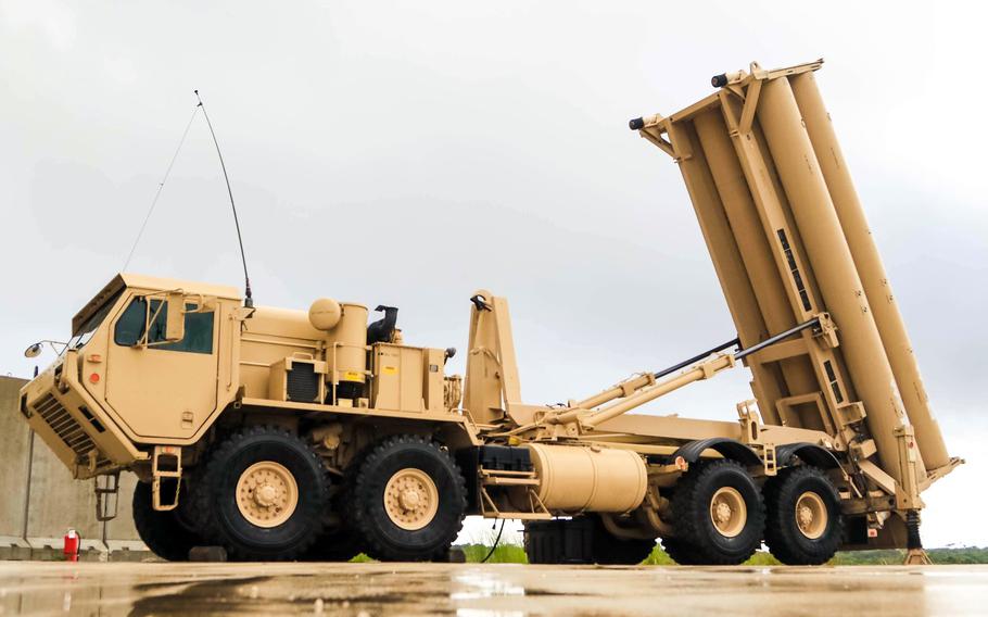 A Terminal High Altitude Area Defense, or THAAD, missile defense system is pictured at Andersen Air Force Base, Guam, Oct. 26, 2017. 