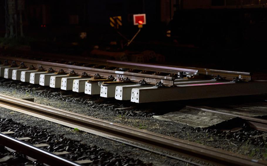 In this undated photo from 2022, damaged concrete rail ties are seen along a railway track in Germany. Deutsche Bahn identified damaged concrete ties as the primary cause of a train derailment in Garmisch-Partenkirchen on June 3, 2022, according to a recent interim report. 