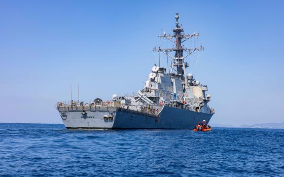 The guided-missile destroyer USS Higgins, seen here in the Philippine Sea on April 24, 2025, conducted a freedom-of-navigation operation near the contested Scarborough Shoal on Aug. 14, 2025. 