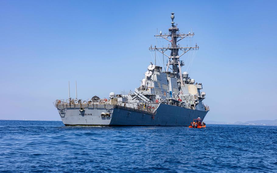 The guided-missile destroyer USS Higgins, seen here in the Philippine Sea on April 24, 2025, conducted a freedom-of-navigation operation near the contested Scarborough Shoal on Aug. 14, 2025. 