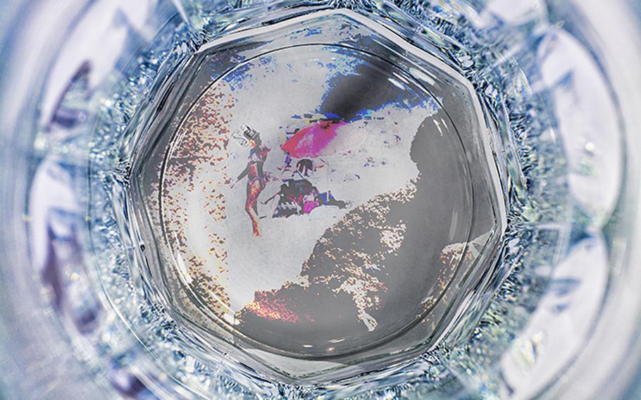 “Bottom of the Glass,” a work by Annette and Martin Goretzki, who go by the name Magomomentum is on display at an exhibit in the foyer of the Fruchthalle in Kaiserslautern. 
