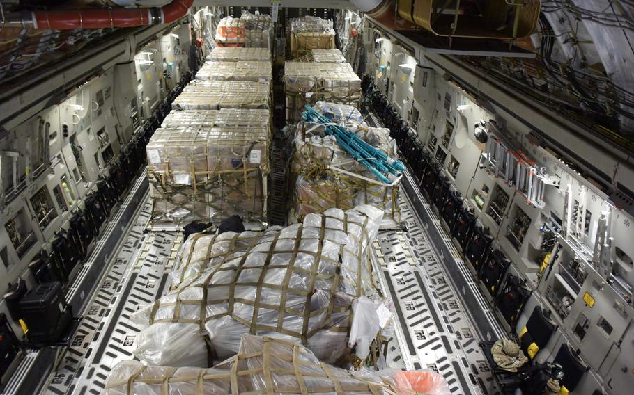 Cargo sits inside an aircraft