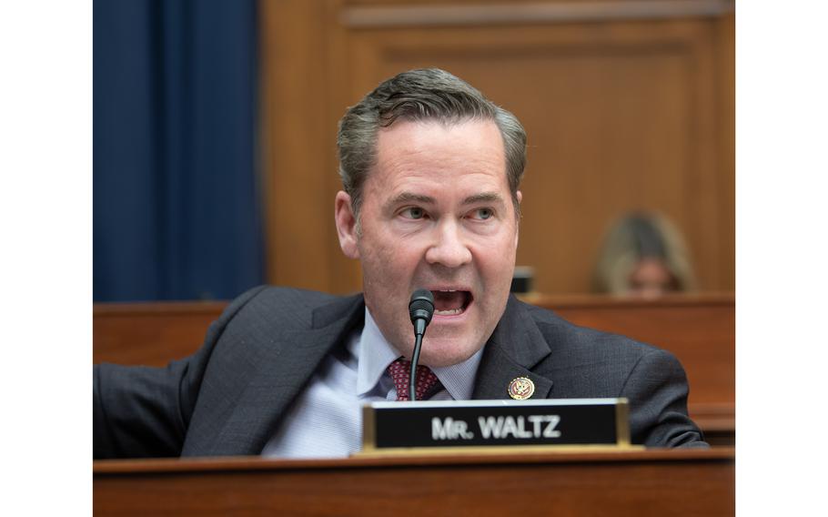 Congressman Mike Waltz, R-Fla., addresses Defense Secretary Lloyd Austin (not seen) during a House Armed Services Committee hearing on Thursday, Feb. 29, 2024, on Capitol Hill in Washington, D.C.