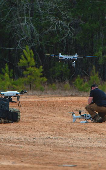 New unmanned aerial systems are tested during an Army Expeditionary Warfare Experiment demonstration of robotics capabilities in an infantry platoon on Tuesday, Feb. 27, 2024, at Fort Moore, Ga. 