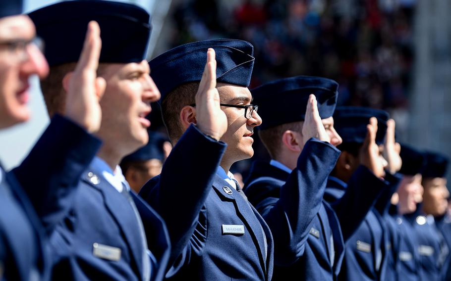 More than 700 airmen and Guardians assigned to the 320 Training Squadron graduated March 10, 2022, from basic training at Lackland Air Force Base, Texas. Maj. Gen. Ed Thomas, the head of of the service’s recruitment command, says the Air Force is facing its biggest recruiting challenge in decades.