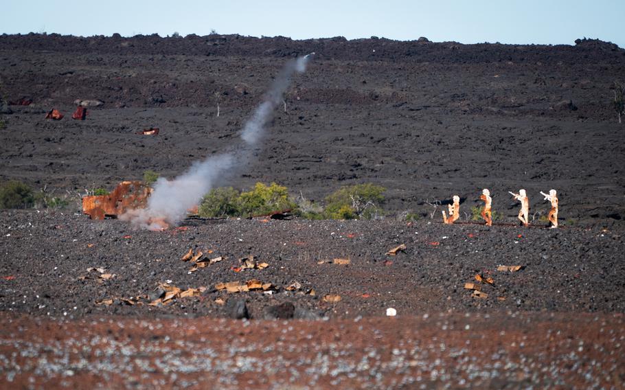 A MAAWS rocket approaches targets at Pohakuloa Training Range. 