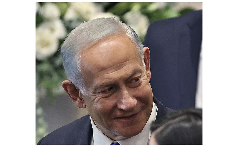 Incoming Israeli Prime Minister Benjamin Netanyahu attends the swearing in ceremony of the new Israeli government at the Knesset in Jerusalem on Nov. 15, 2022.