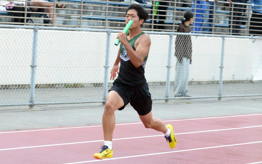 Sho Okuhara runs anchor in the 400-meter relay.