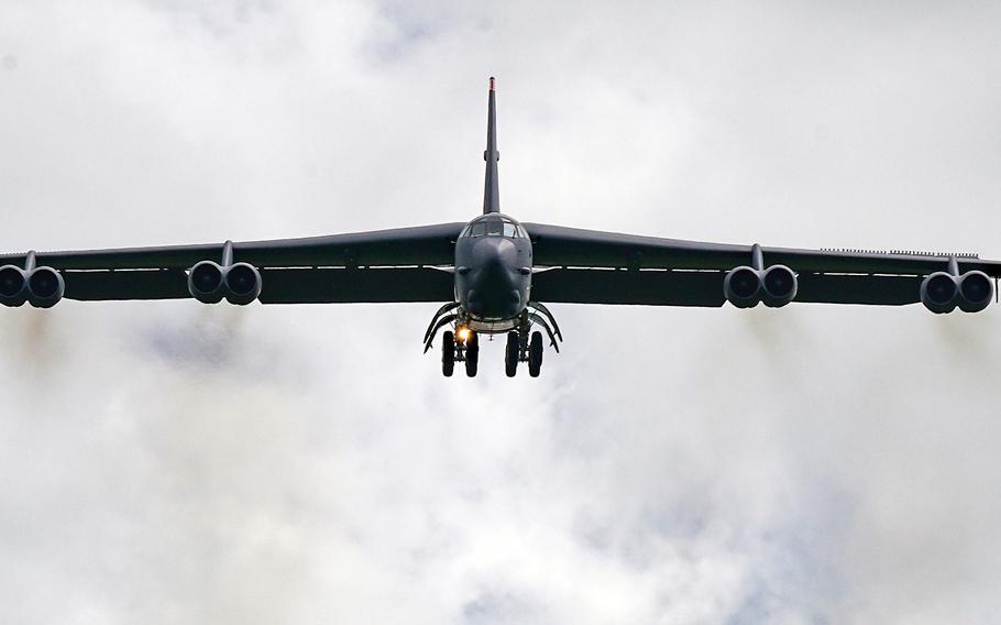 An Air Force B-52H Stratofortress from Minot Air Force Base, N.D., arrives at Andersen Air Force Base, Guam, Thursday, July 15, 2021. 