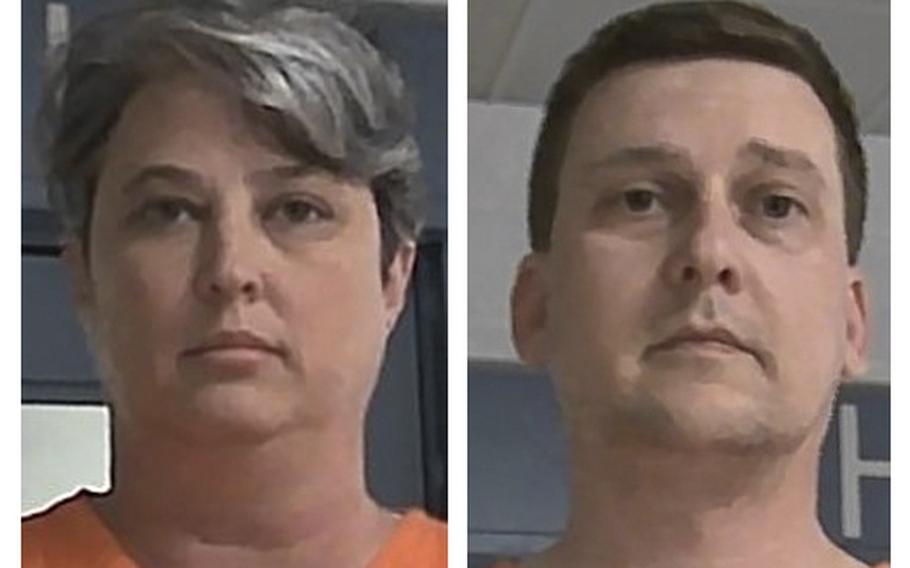 These booking photos released Oct. 9, 2021, by the West Virginia Regional Jail and Correctional Facility Authority show Jonathan Toebbe and his wife, Diana Toebbe. 