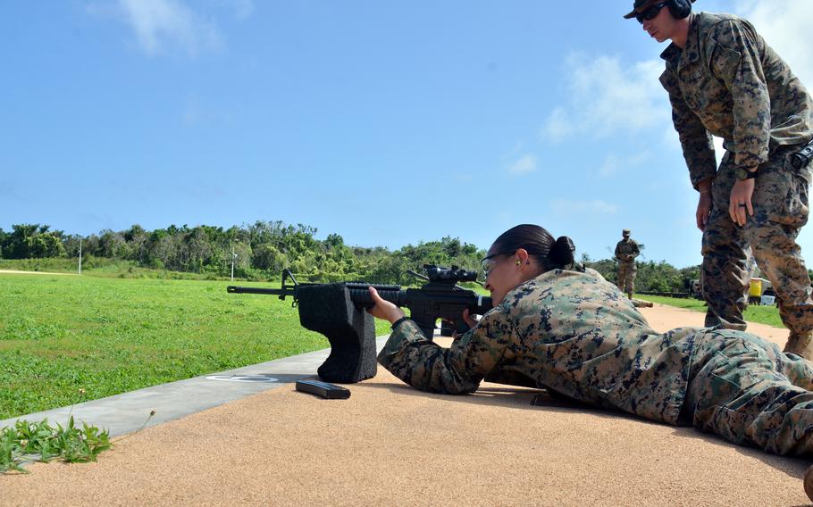 Marine Pfc. Angie Rosales Aguilar tests out the new Mason Live Fire Range Complex at Camp Blaz, Guam on Nov. 30.