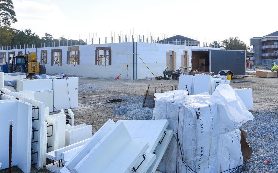 Construction sites dot Camp Lejeune five years after Hurricane Florence dropped record rainfall and flooding and winds left some $3.6 billion of damage at the North Carolina base. 