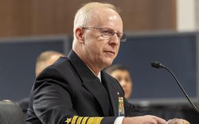 Adm. Daryl L. Caudle, U.S. Navy, testifies Thursday, July 24, 2025, in Washington during a Senate Armed Services Committee hearing on his reappointment to the grade of admiral and to be chief of naval operations. (Eric Kayne/Stars and Stripes)