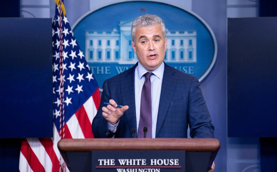 Jeff Zients, the White House's COVID-19 response czar, speaks during a press briefing at the White House on April 13, 2021, in Washington, D.C. 