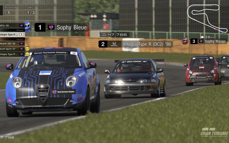 This image released by Sony Interactive Entertainment shows a scene from the video game Gran Turismo Sophy. Grand Turismo players have been competing against computer-driven race cars since the franchise launched in the 1990s, but the new AI driver that was unleashed last week on Grand Turismo 7 is smarter and faster because it’s been trained using the latest AI methods. 