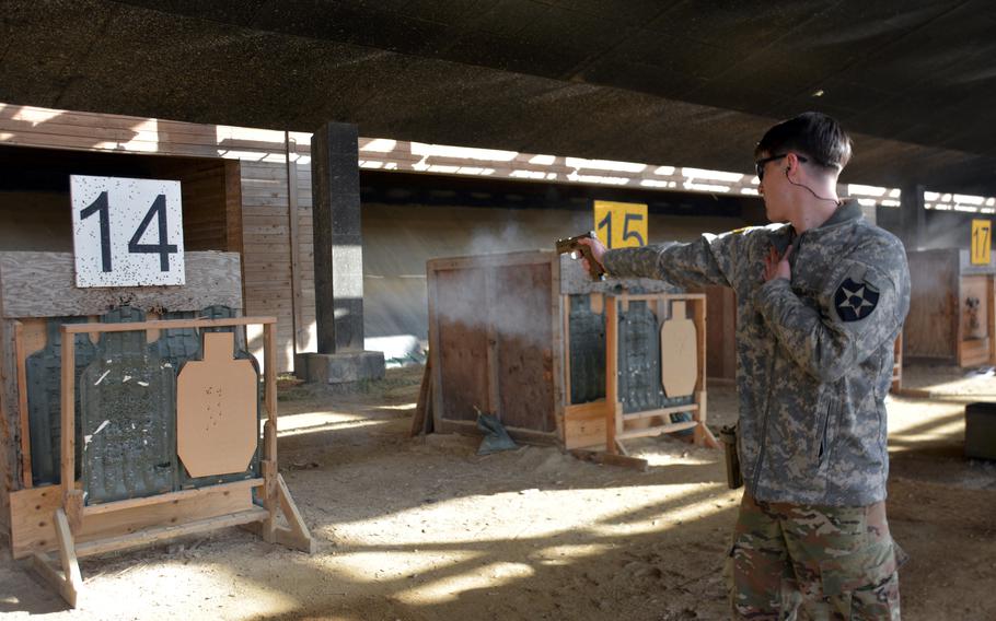 Army Chief Warrant Officer James Wood, a UH-60M Black Hawk pilot with 2-2 Assault Helicopter Battalion at the K-16 air base near Seoul, earned a bronze Danish Marksmanship Badge at Camp Humphreys, South Korea, Monday, Dec. 12, 2022.