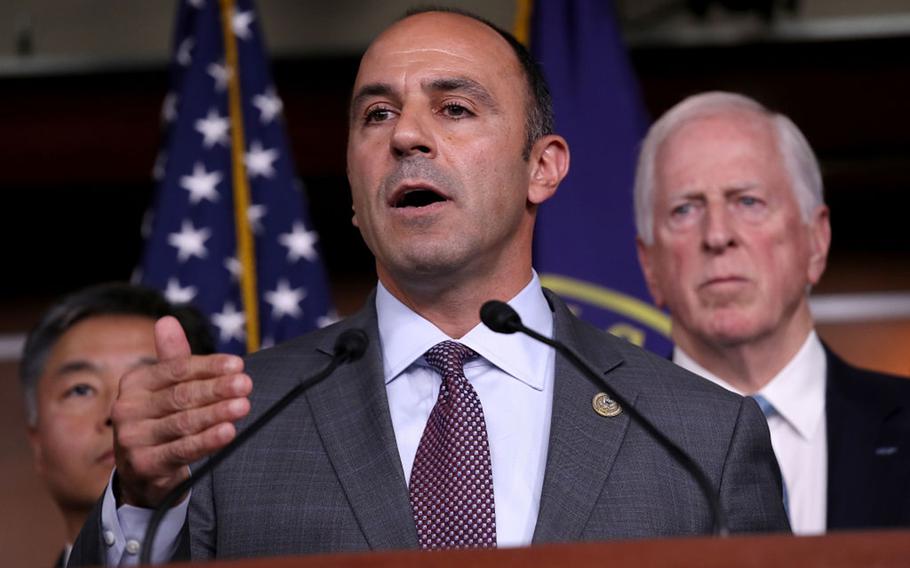 Rep. Jimmy Panetta, D-Calif., speaking at a press conference at the U.S. Capitol in 2018, is a former Navy intelligence officer. 