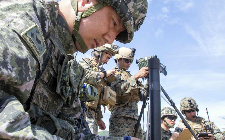 U.S. and South Korean marines train together at Pilsung Range in Gangwan Province, South Korea, Sept. 15, 2022.