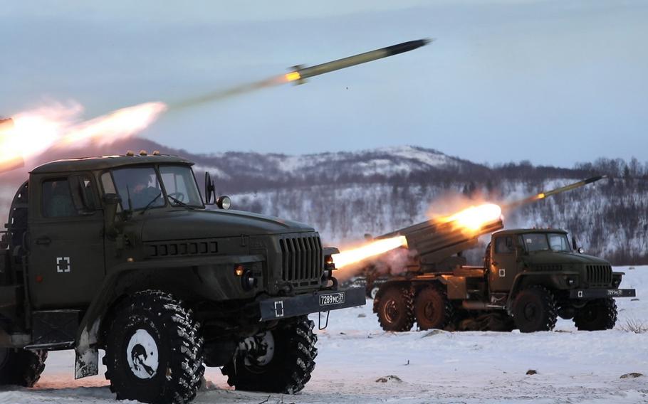Russian artillery units conduct combat coordination training in Russia's polar region in January, as depicted by the Russian Defense Ministry. The head of U.S. forces in Europe has cautioned that NATO remains under a significant threat from the Russian military.