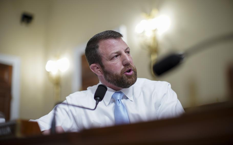 U.S. Rep. Markwayne Mullin (R-Oklahoma) speaks during a House Intelligence Committee hearing on April 15, 2021, in Washington, D.C. Rep. Mullin, whose spokeswoman said last week that he “has been and is currently completely safe,” apparently tried twice to enter Afghanistan in as many weeks to rescue American citizens, The Washington Post reported. 