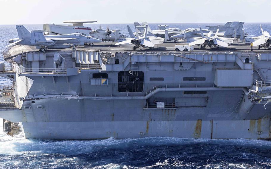 A view of the damage to the Truman.