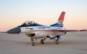 The F-16 Viper Demonstration Team aircraft sits on Rogers Dry Lake at Edwards Air Force Base, Calif., May 9, 2024. The new paint scheme pays homage to the YF-16 prototype that first flew at Edwards AFB in 1974. (U.S. Air Force photo by Senior Airman Meghan Hutton)